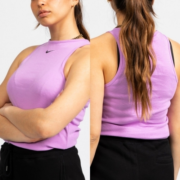 Nike Essential High Neck Tank Top in Violet Shock and Black Size Large NWT - Picture 1 of 11